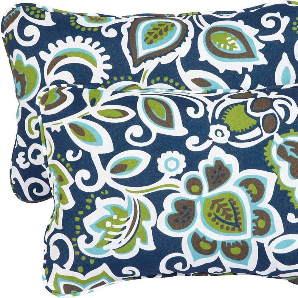 2 Mozaic Co Fiona Floral Indoor Outdoor Accent Throw Lumbar Pillows 12 x 18 NEW